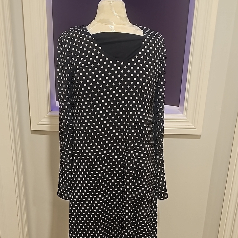 Karen Kane Black and White Polka Dot Long Sleeve Dress-BR
